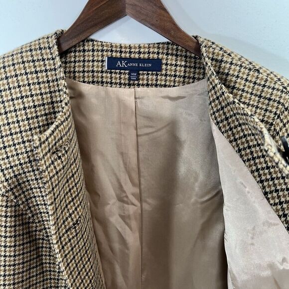 Anne‎ Klein Women’s Wool Blazer Size 1X 14W Collarless Houndstooth Brown Office - Picture 4 of 9